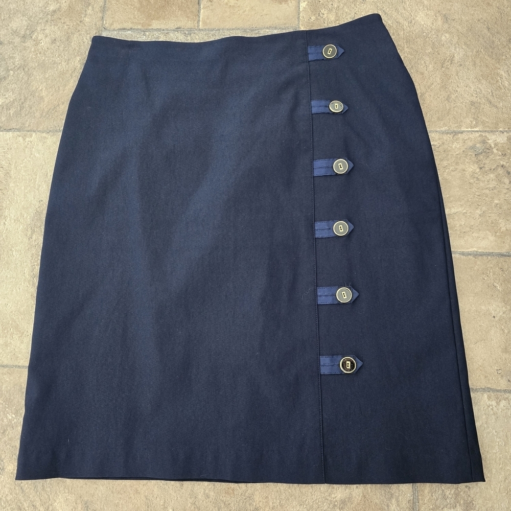 NWT J McLaughlin Elegant Navy Button-Detail Skirt